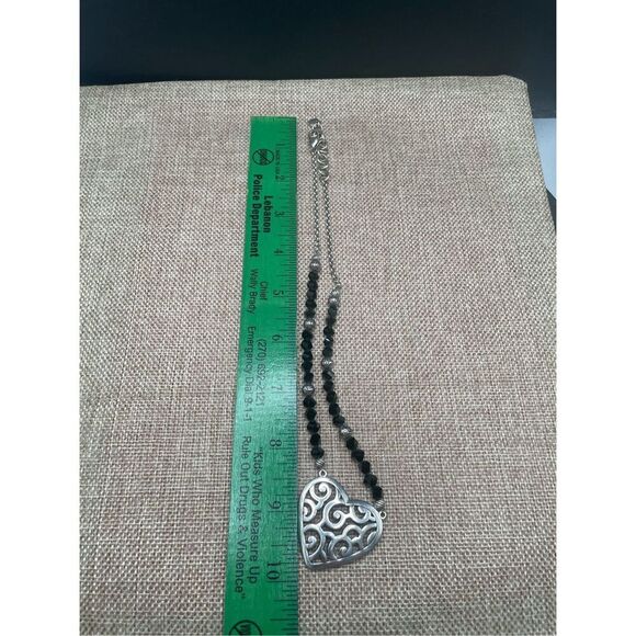 Vintage Brighton Heart Necklace Glass Black Beads - Picture 6 of 9
